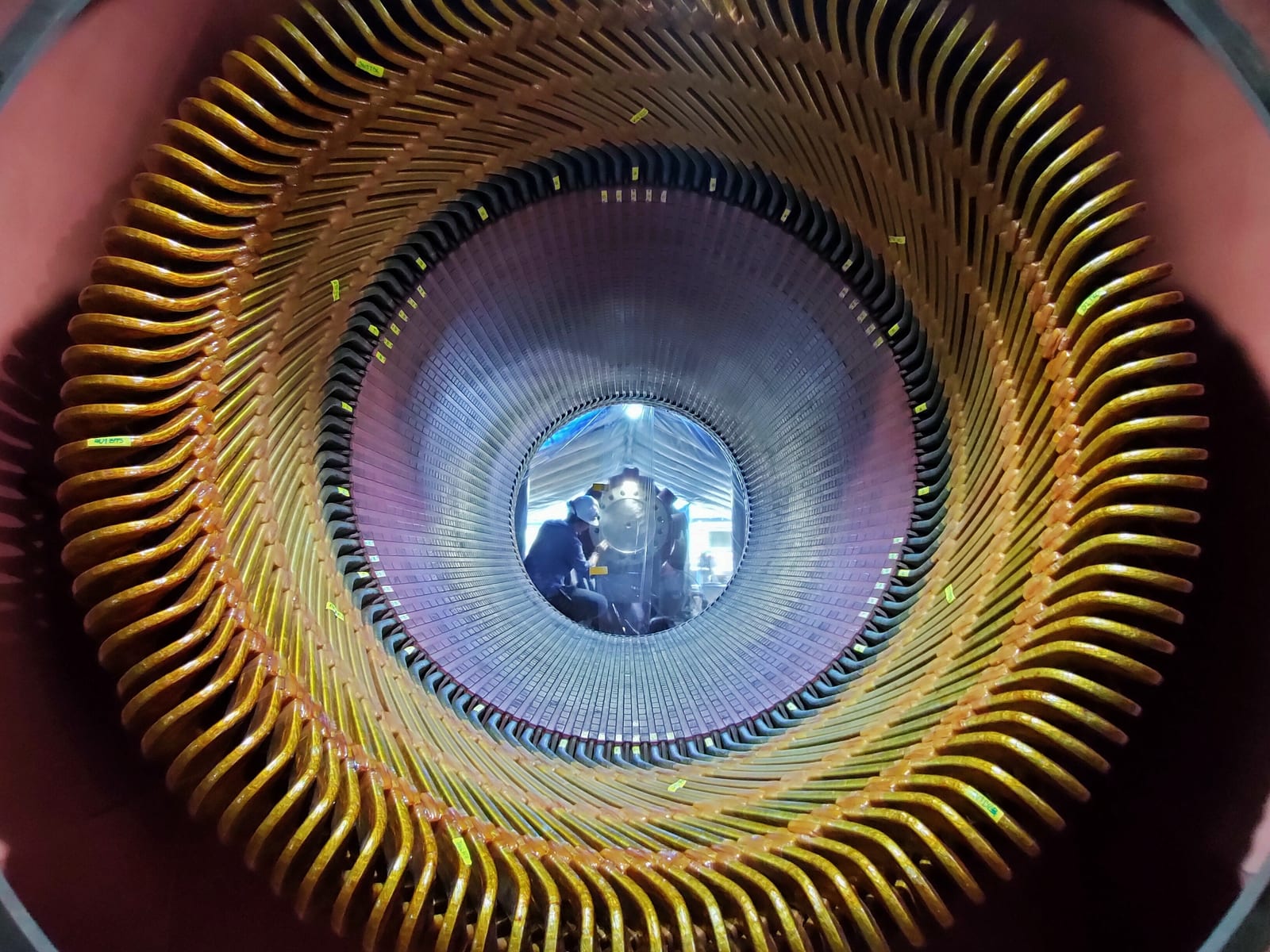 Blick in die Statorwicklung eines geöffneten Elektromotors während der Befundung.